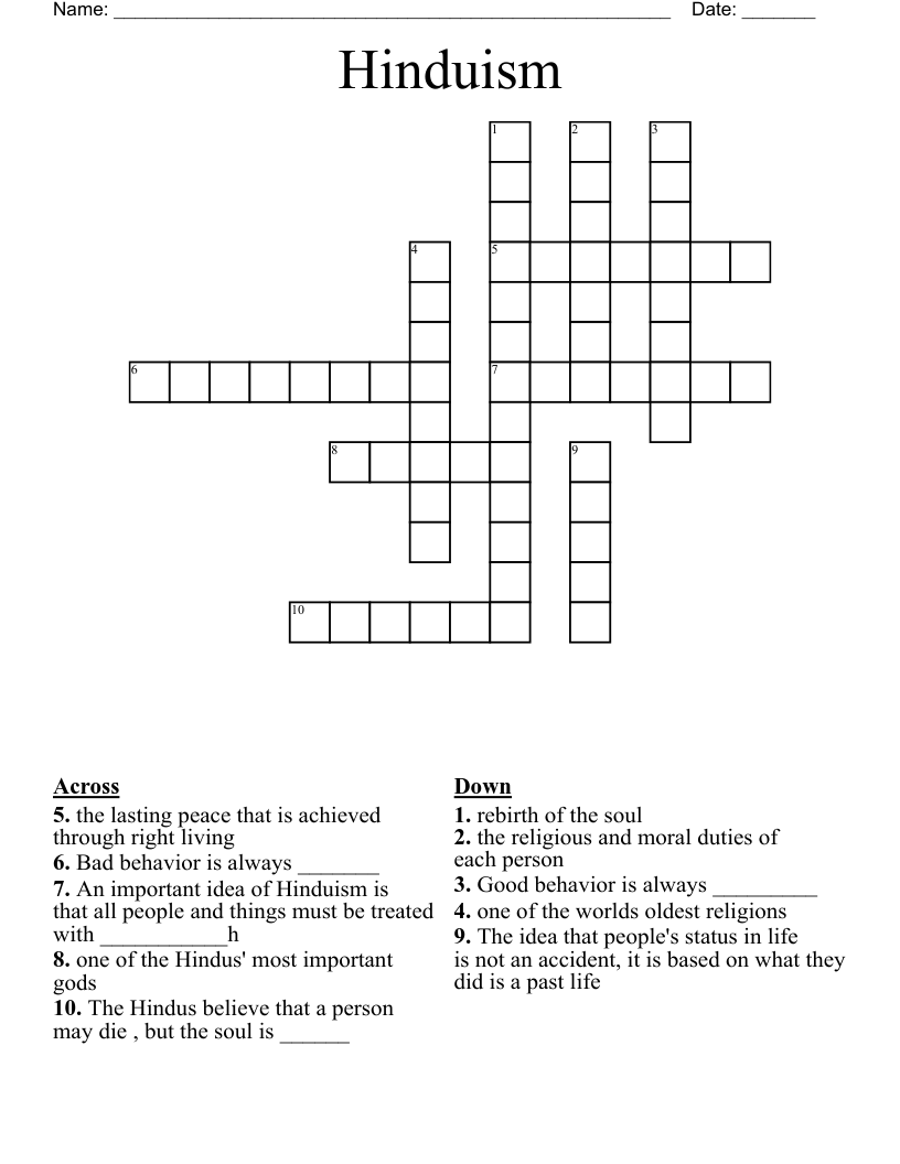 Hinduism Crossword
