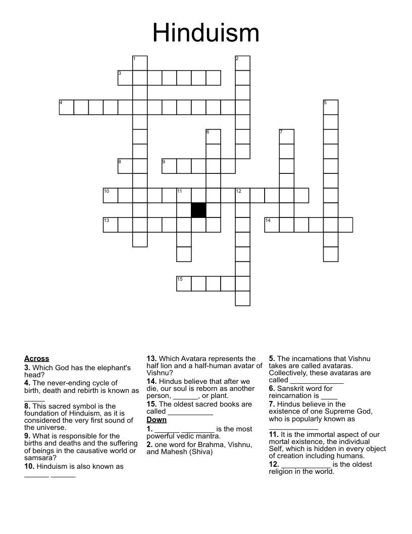 Hinduism Crossword