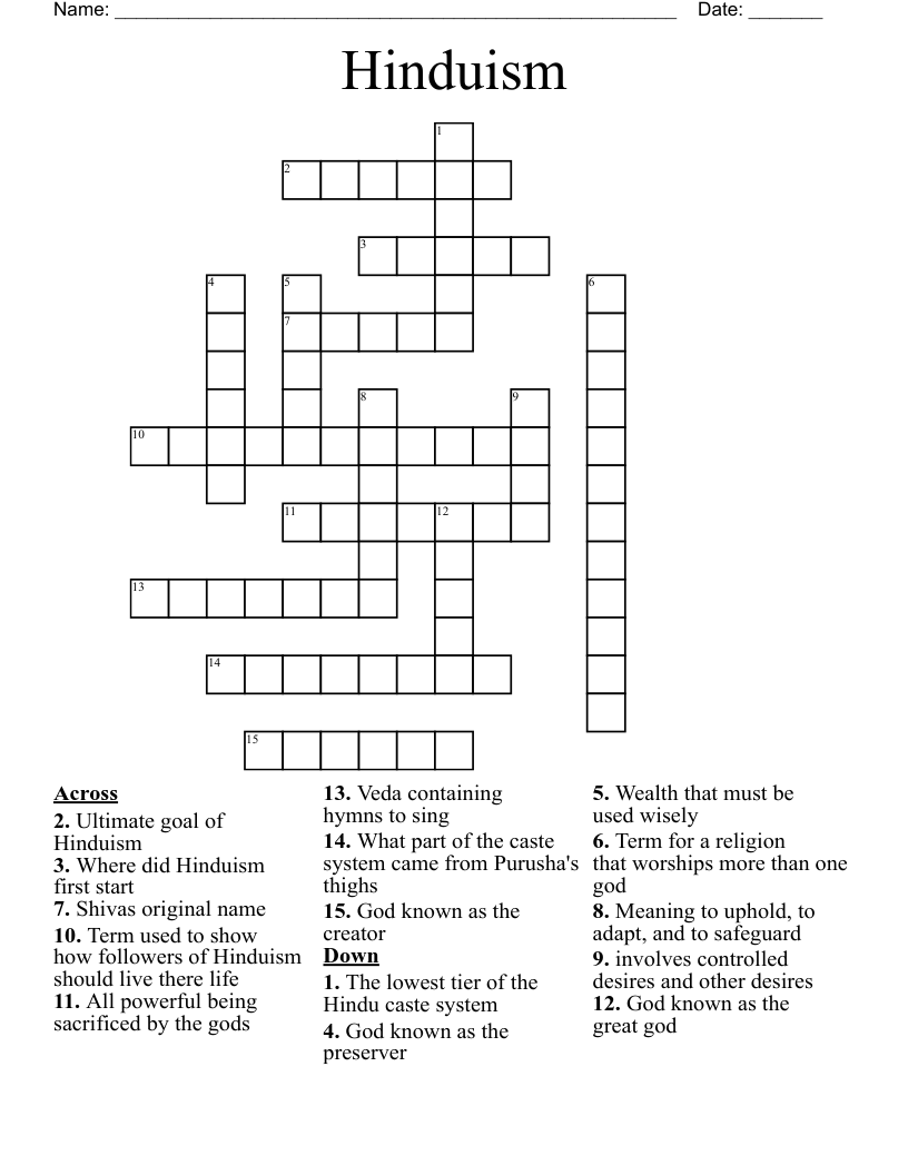 Hinduism Crossword
