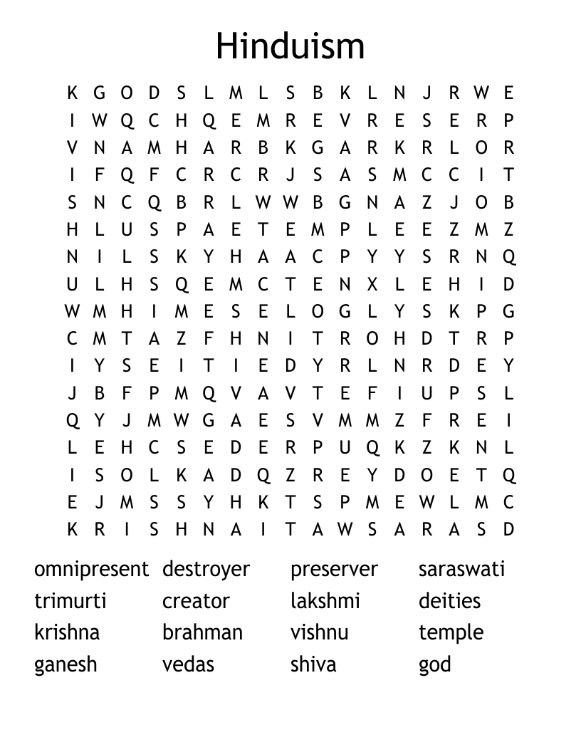 Hinduism Word Search