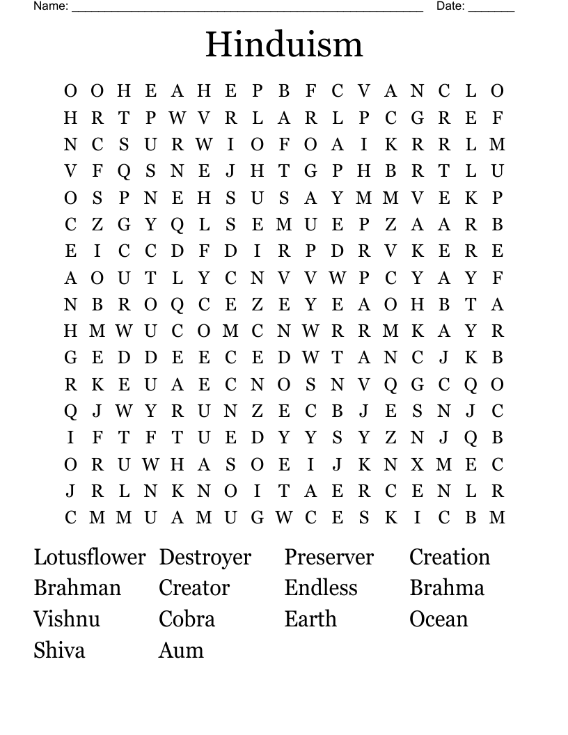 Hinduism Word Search
