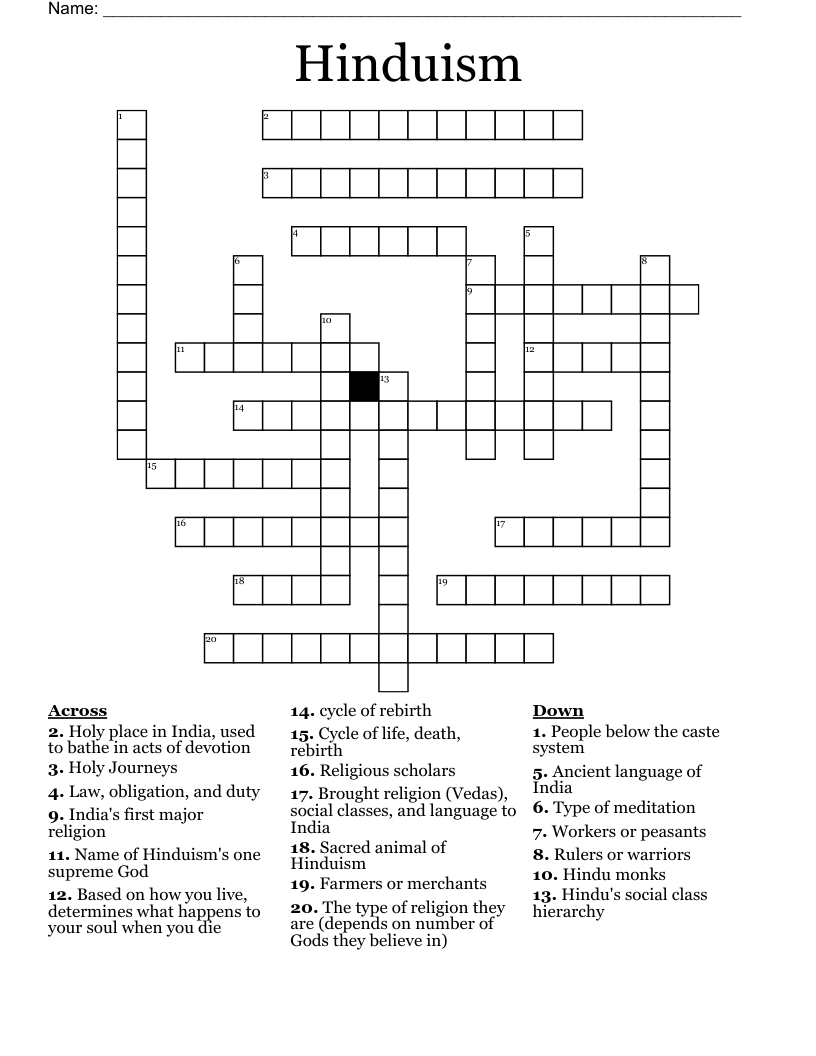 Hinduism Crossword