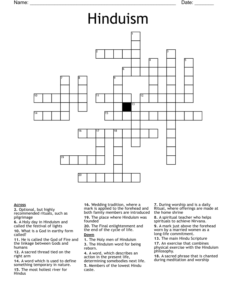 Hinduism Crossword