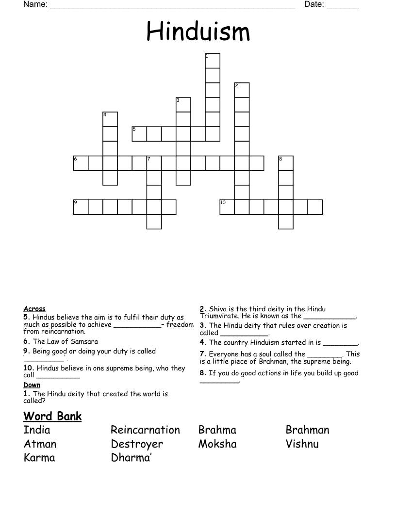 Hinduism Crossword