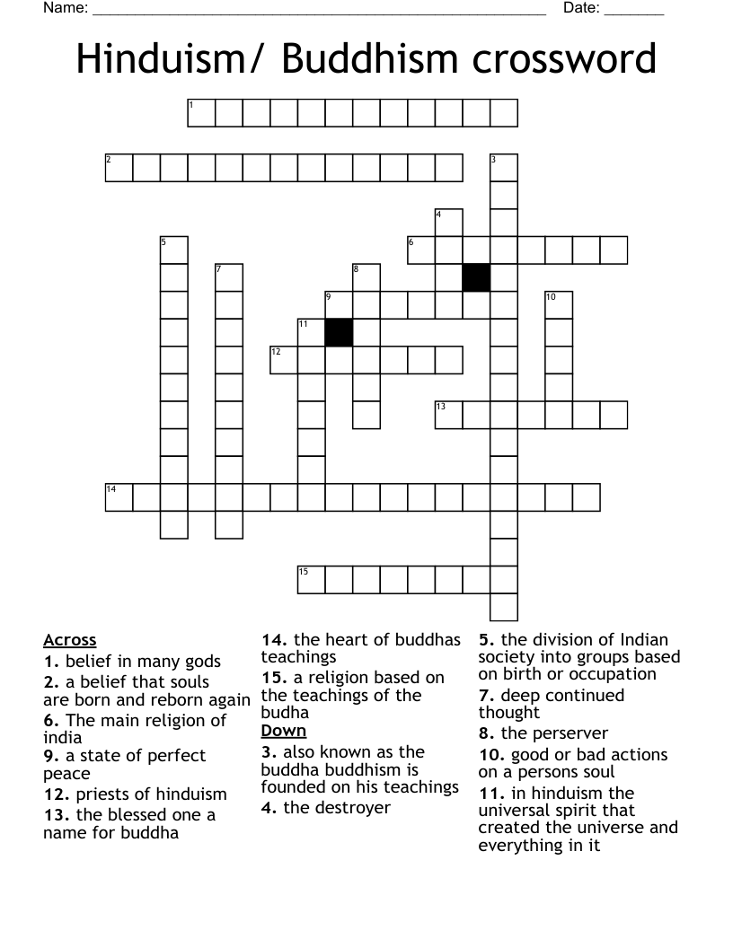 Hinduism/ Buddhism crossword