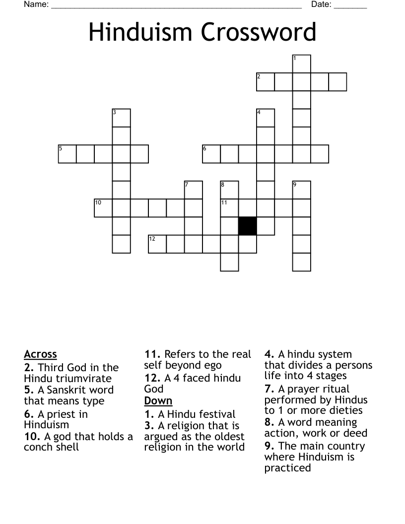 Hinduism Crossword