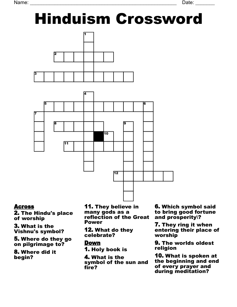 Hinduism Crossword
