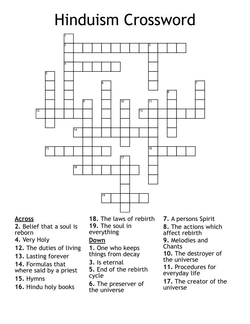 Hinduism Crossword 