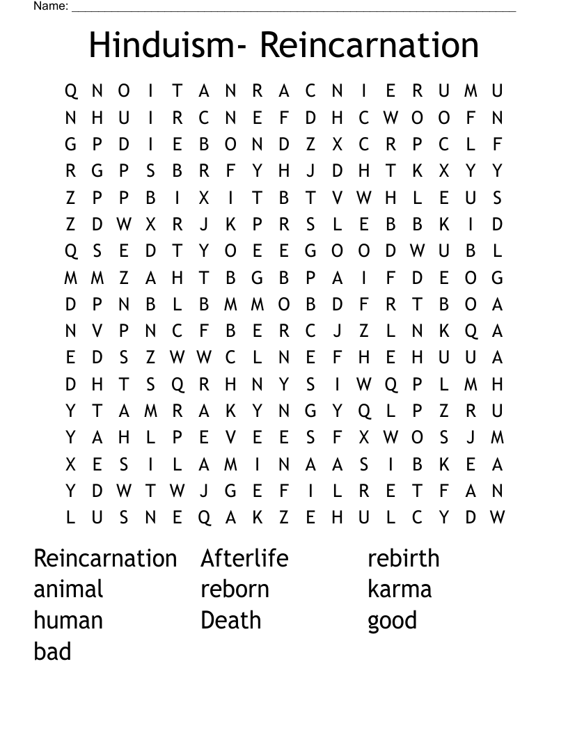 Hinduism- Reincarnation Word Search