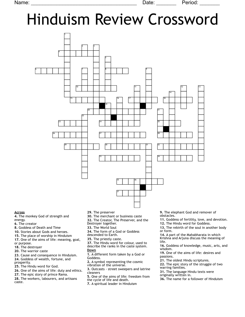 Hinduism Review Crossword