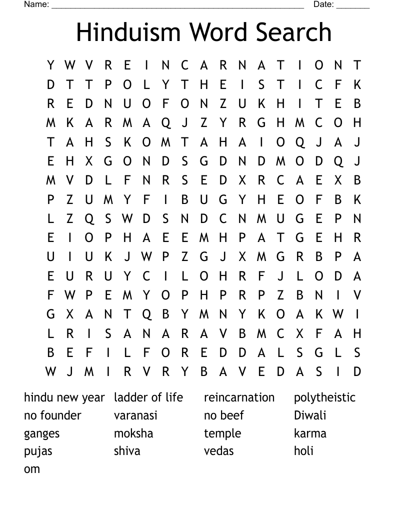 Hinduism Word Search