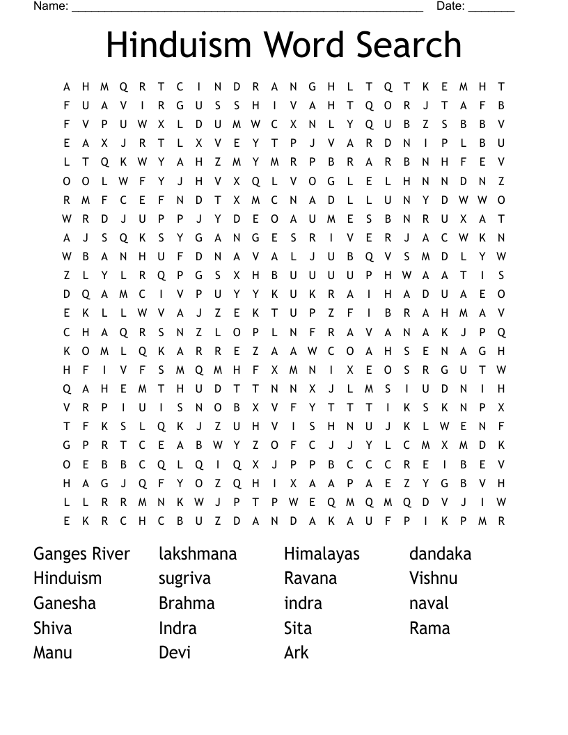 Hinduism Word Search