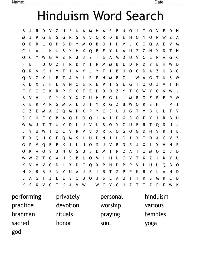 Hinduism Word Search 