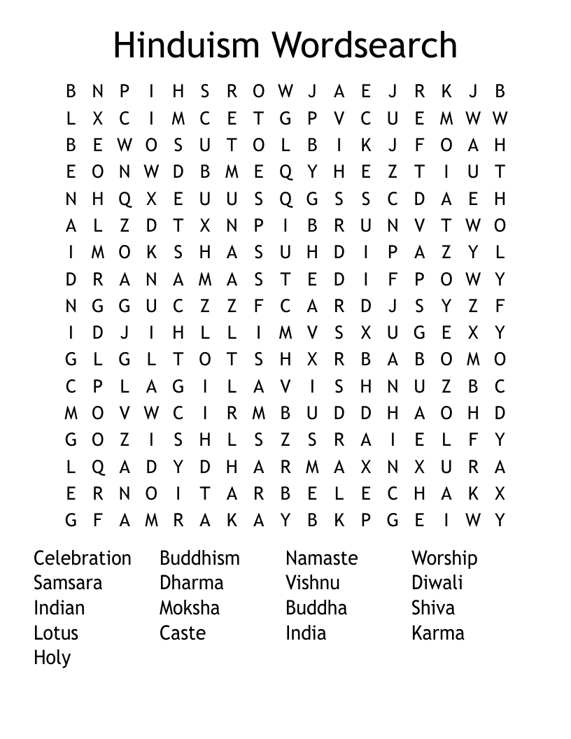 Hinduism Wordsearch