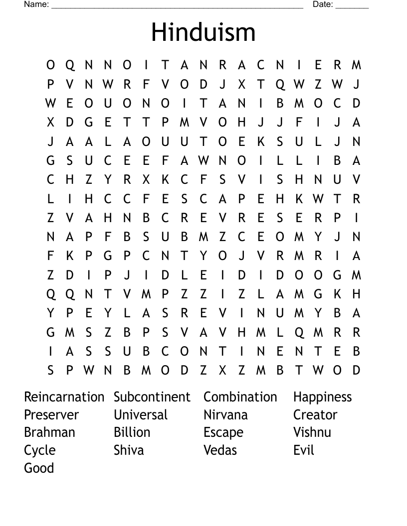 Hinduism  Word Search