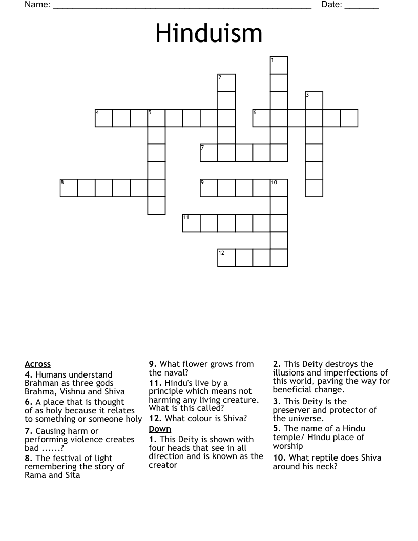 Hinduism  Crossword