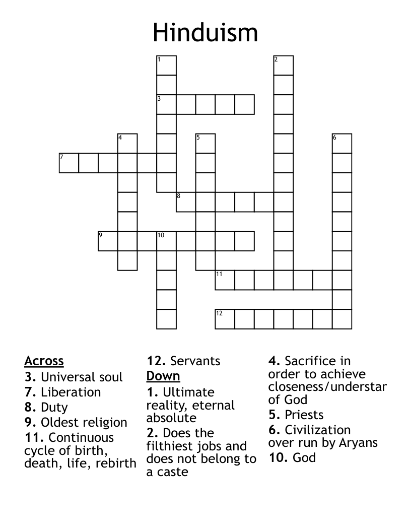 Hinduism  Crossword