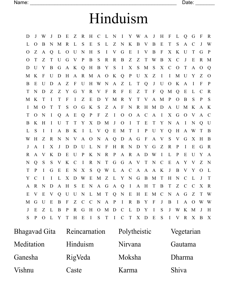 Hinduism  Word Search