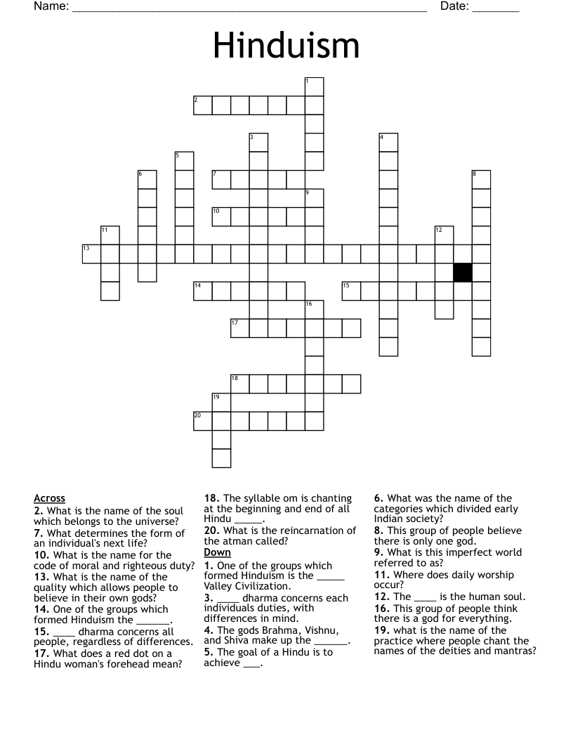 Hinduism  Crossword