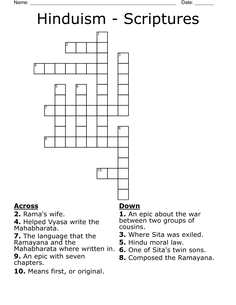 Hinduism - Scriptures Crossword