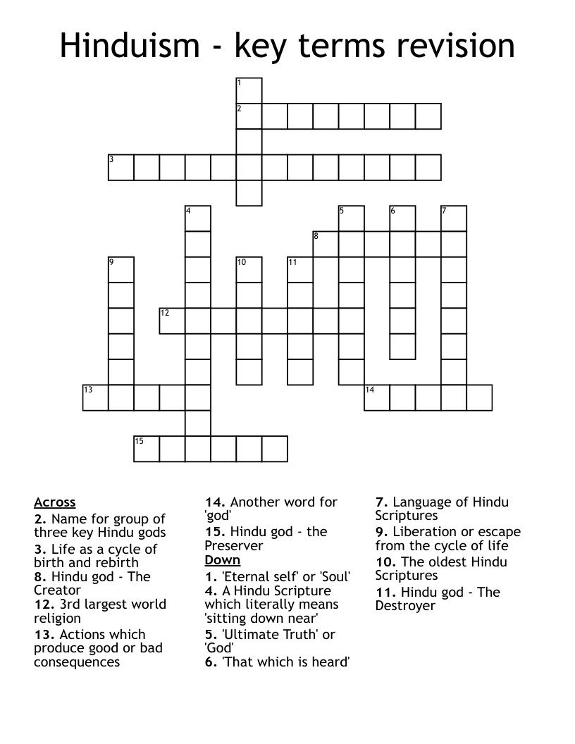 Hinduism - key terms revision Crossword