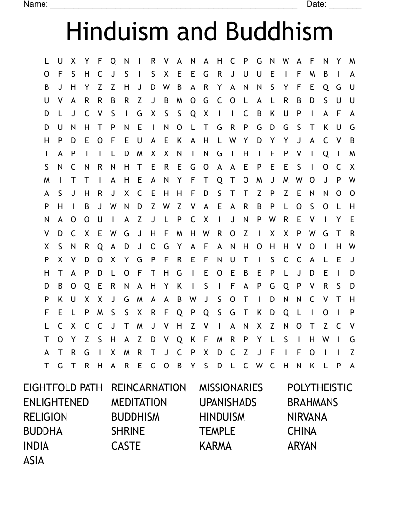 Hinduism and Buddhism Word Search