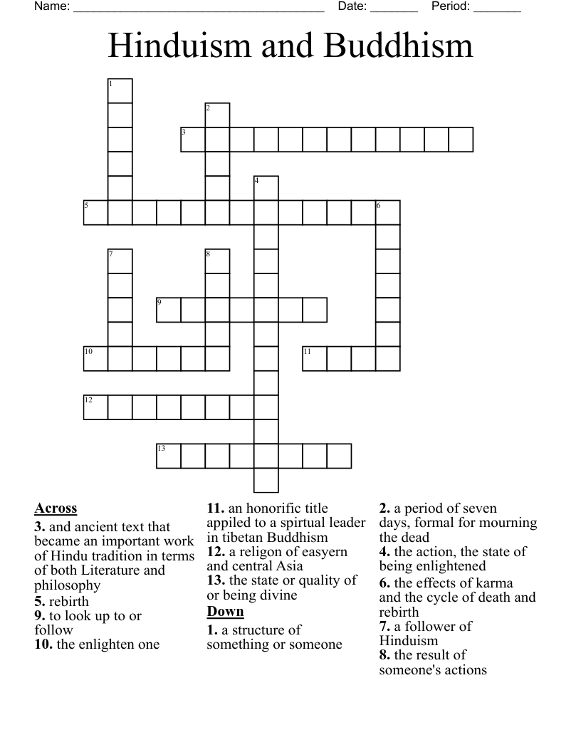 Hinduism and Buddhism Crossword