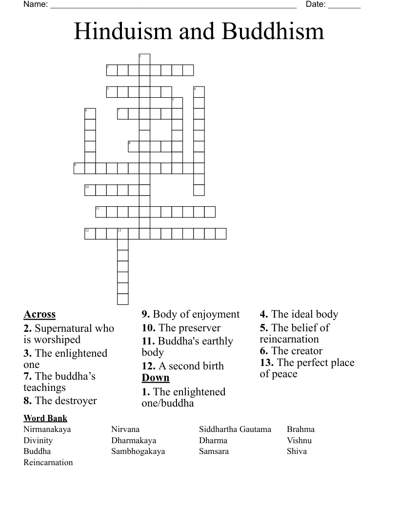 Hinduism and Buddhism Crossword