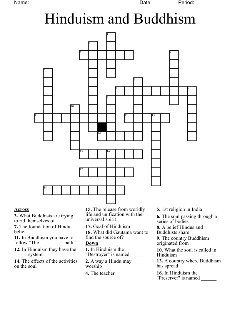 Hinduism and Buddhism Crossword