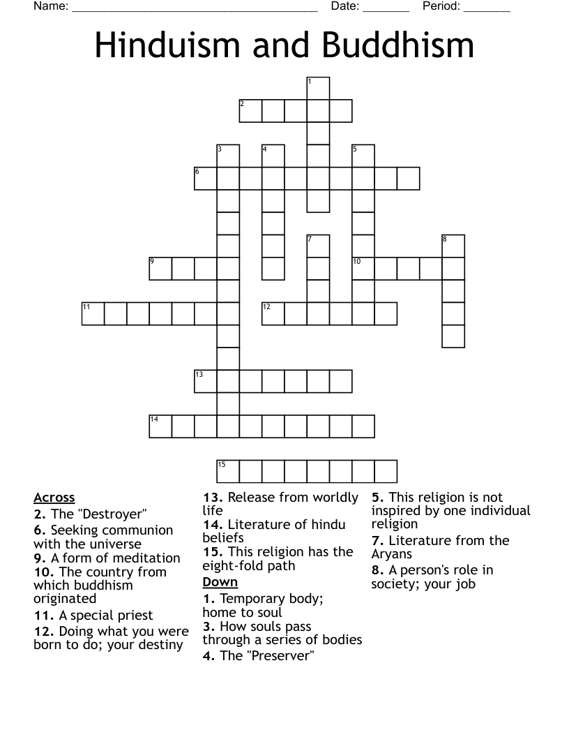 Hinduism and Buddhism Crossword