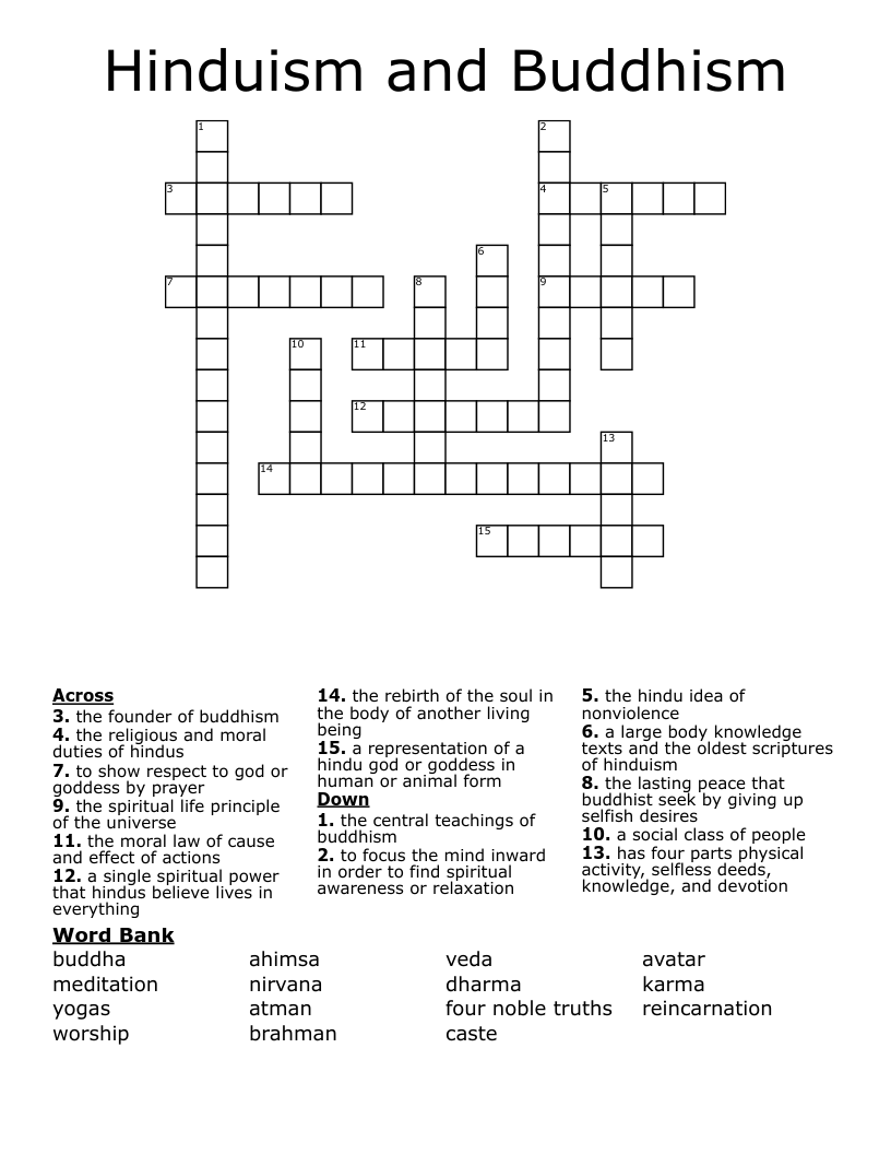Hinduism and Buddhism Crossword