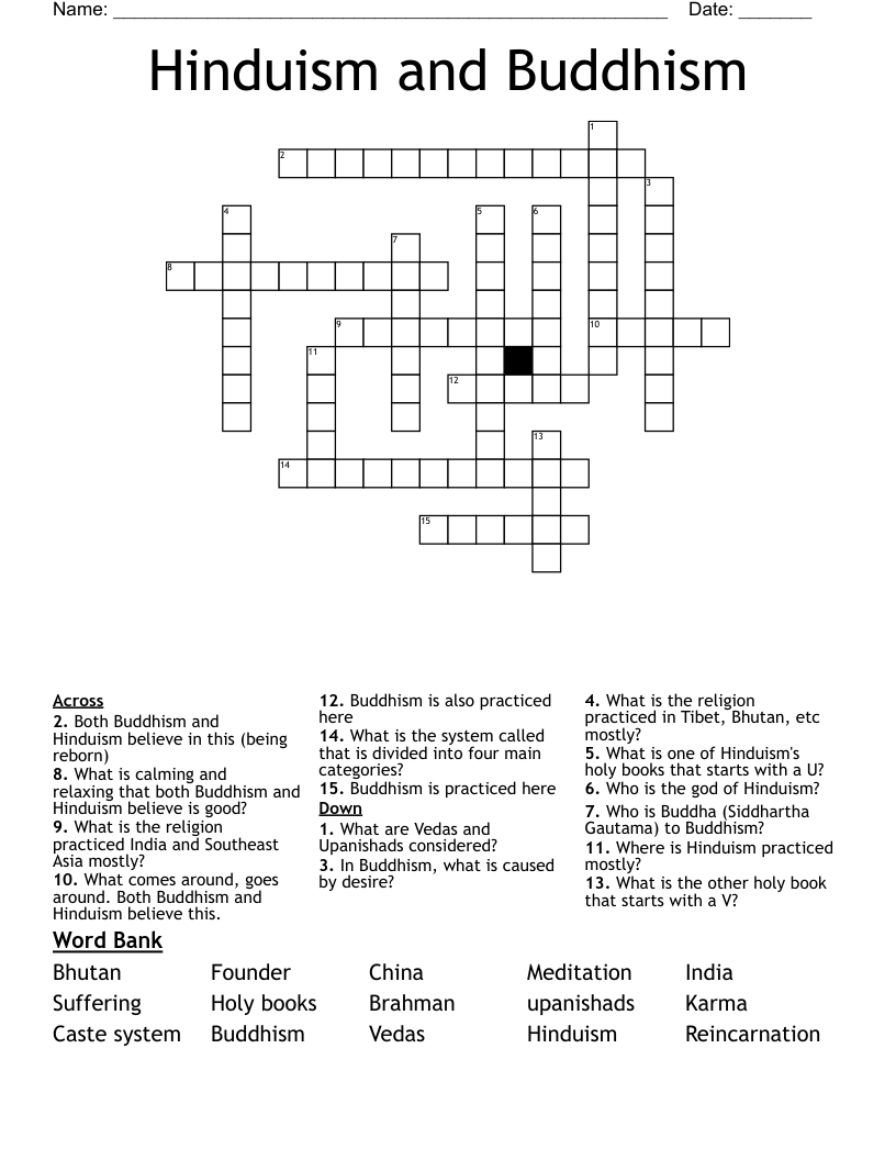 Hinduism and Buddhism Crossword