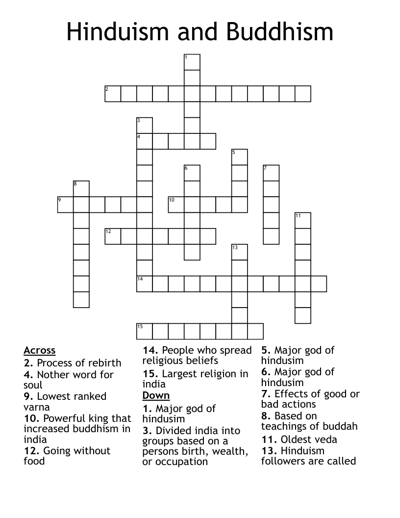 Hinduism and Buddhism  Crossword