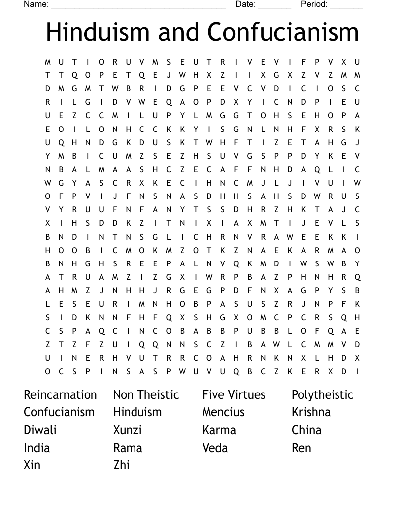 Hinduism and Confucianism Word Search