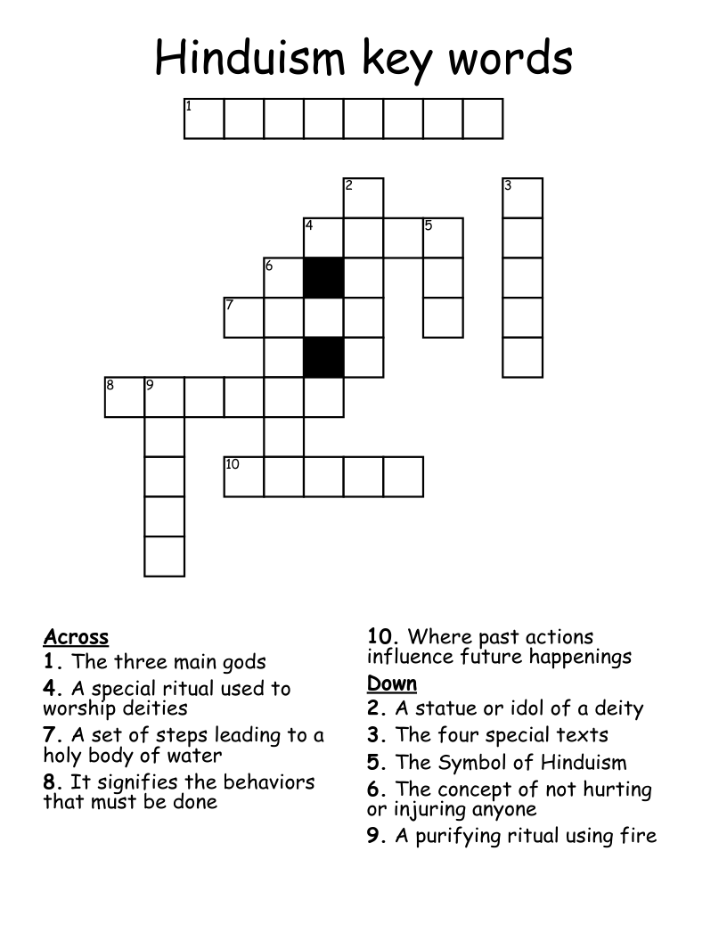 Hinduism key words   Crossword