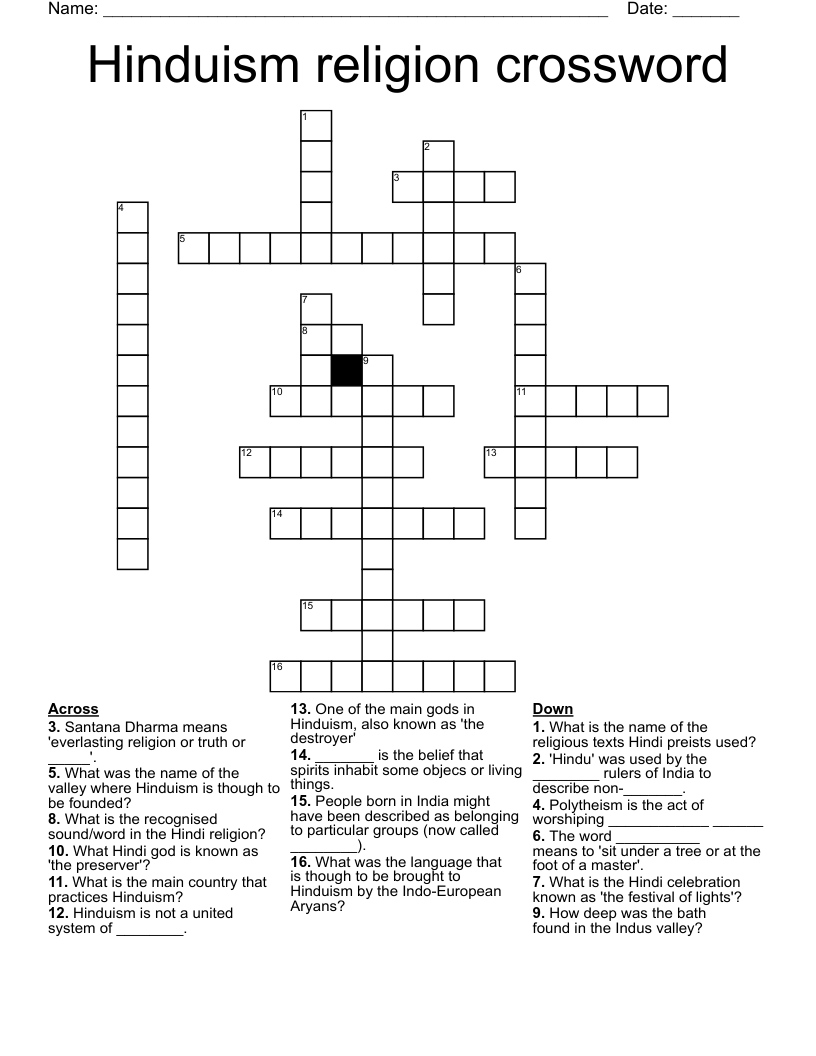 Hinduism religion crossword