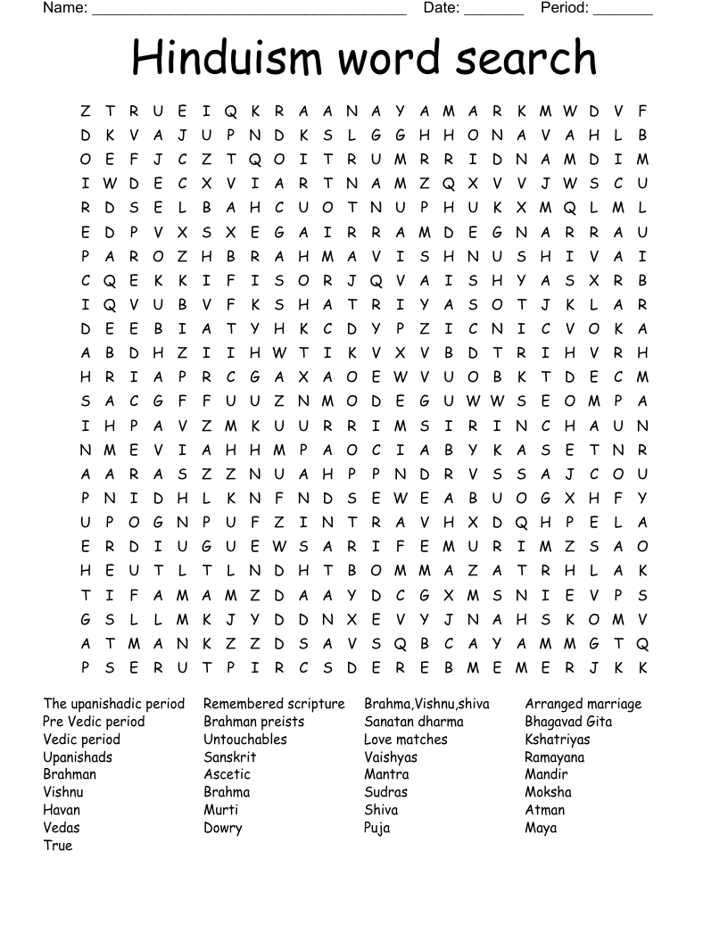 Hinduism word search