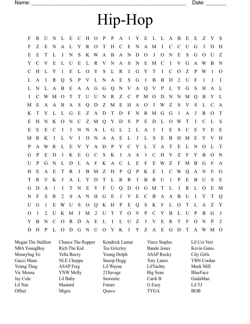 Hip-Hop Word Search