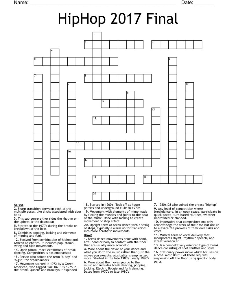 HipHop 2017 Final Crossword