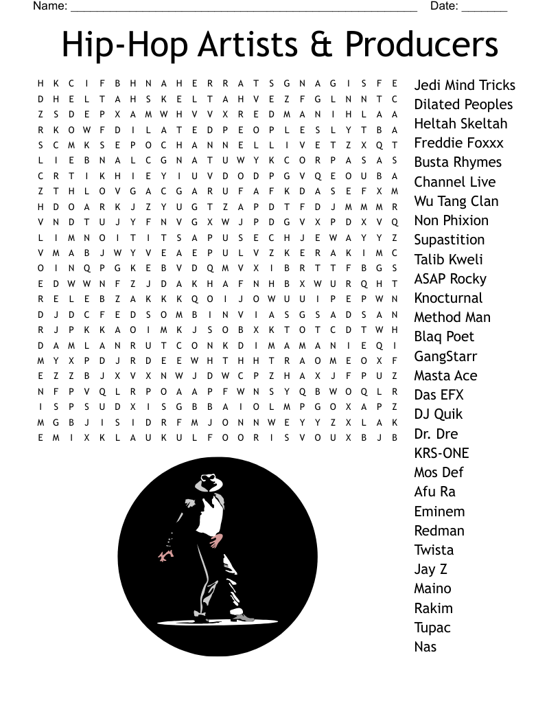 Hip-Hop Artists & Producers Word Search