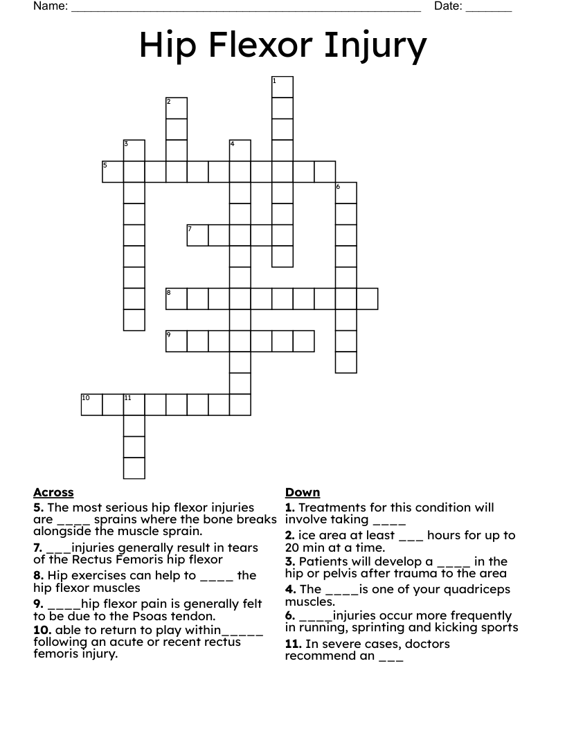 Hip Flexor Injury Crossword