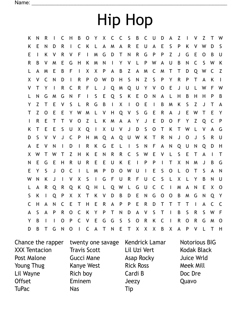 Hip Hop Word Search