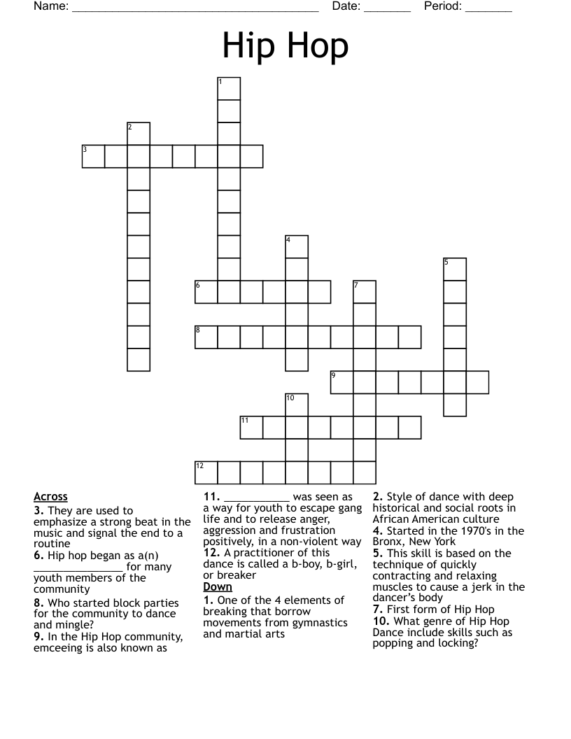 Hip Hop Crossword