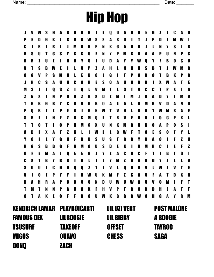 Hip Hop Word Search