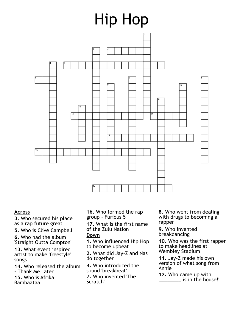Hip Hop Crossword