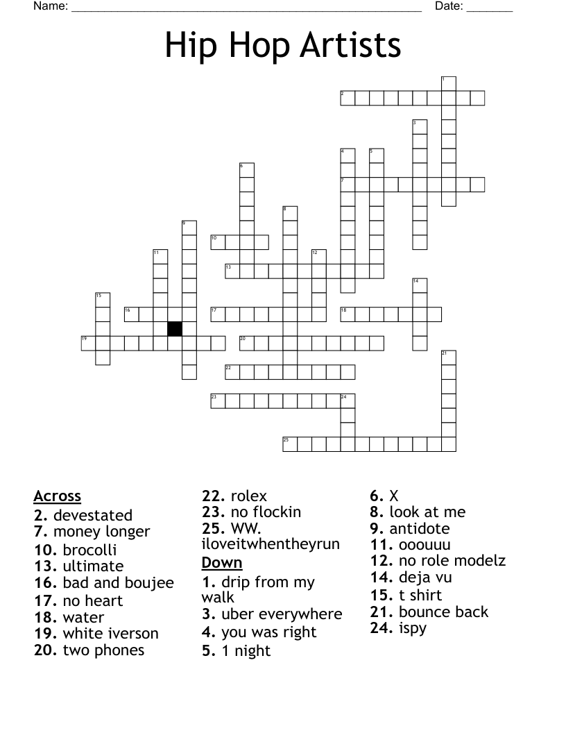 Hip Hop Artists Crossword