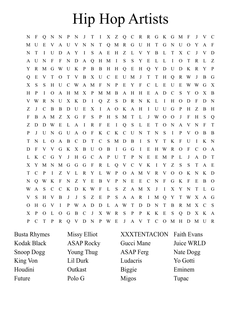 Hip Hop Artists Word Search