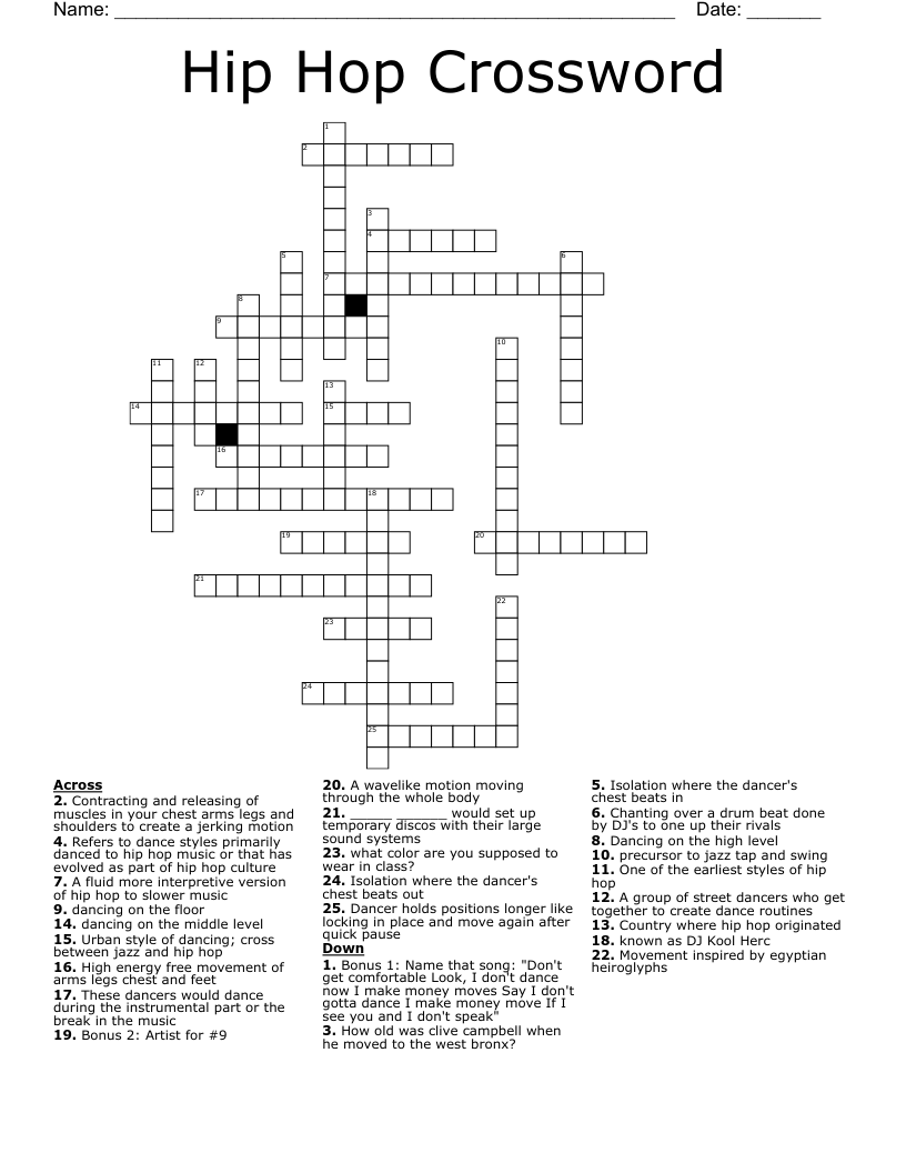 Hip Hop Crossword