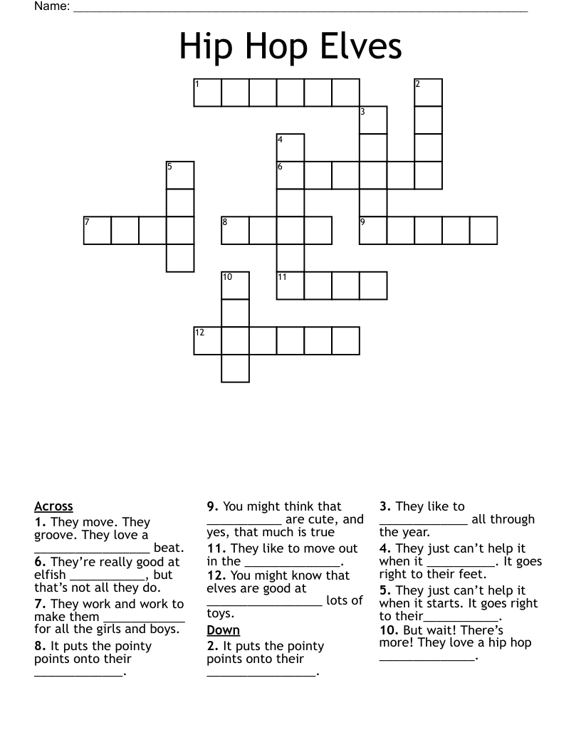 Hip Hop Elves Crossword