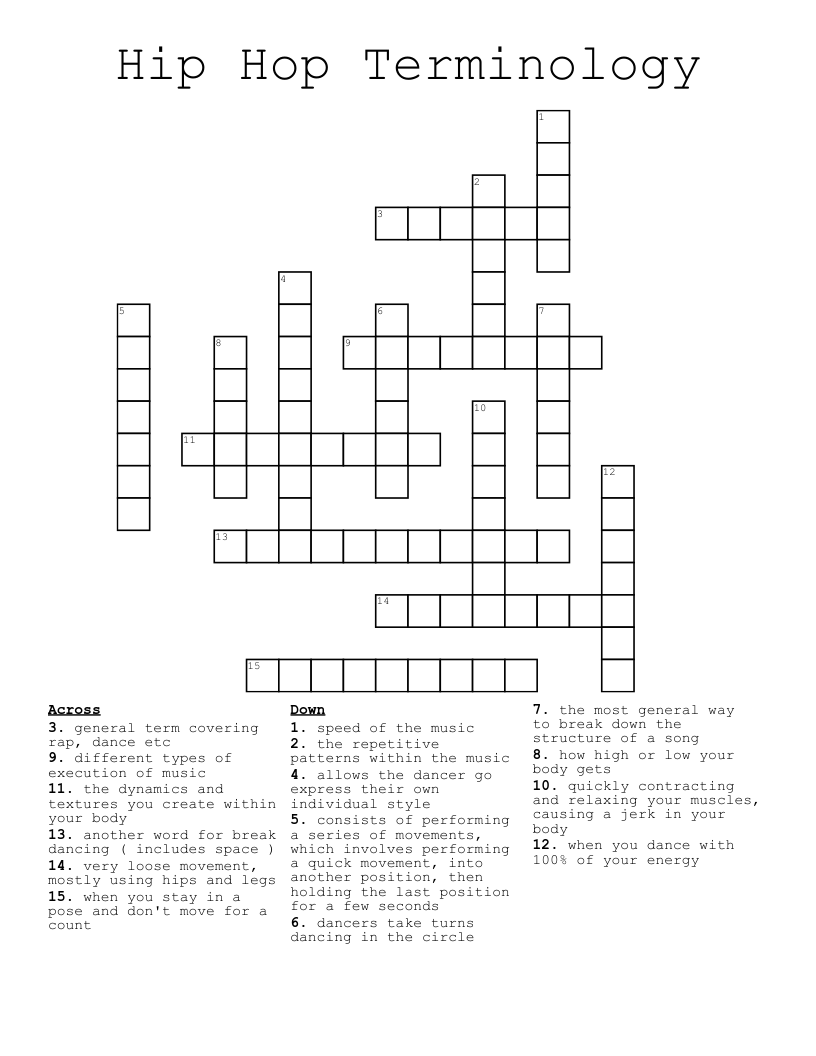 Hip Hop Terminology  Crossword